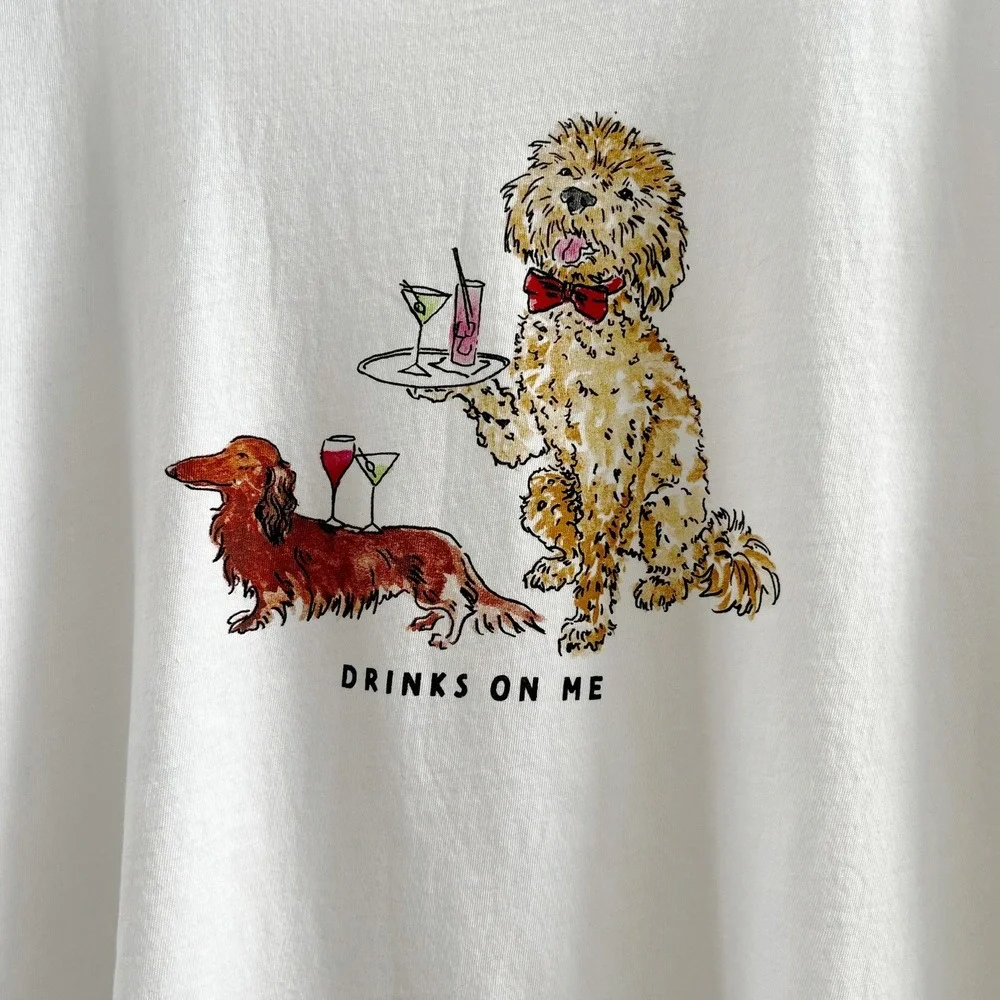 J. CREW Long Sleeve Cocktail Dogs Graphic Tee Size Large